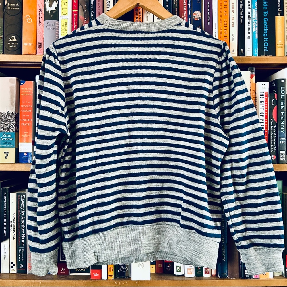Sears Stranger Things Nancy Vibe Vintage 1980s Navy Gray Striped  Sweater sz L M - Picture 11 of 11